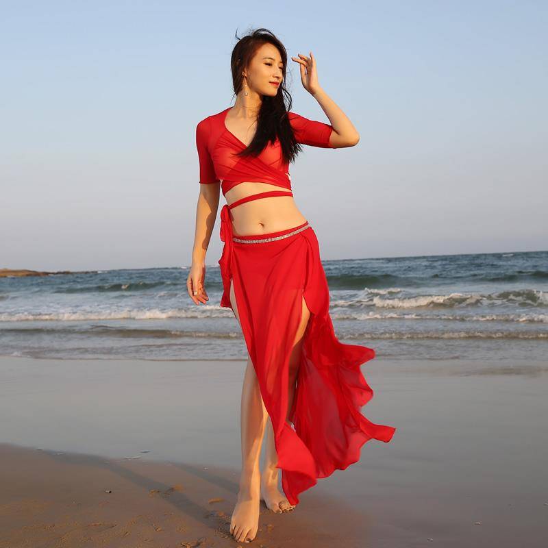 Belly dance clothing female 2020 new set autumn group service petal long skirt performance service