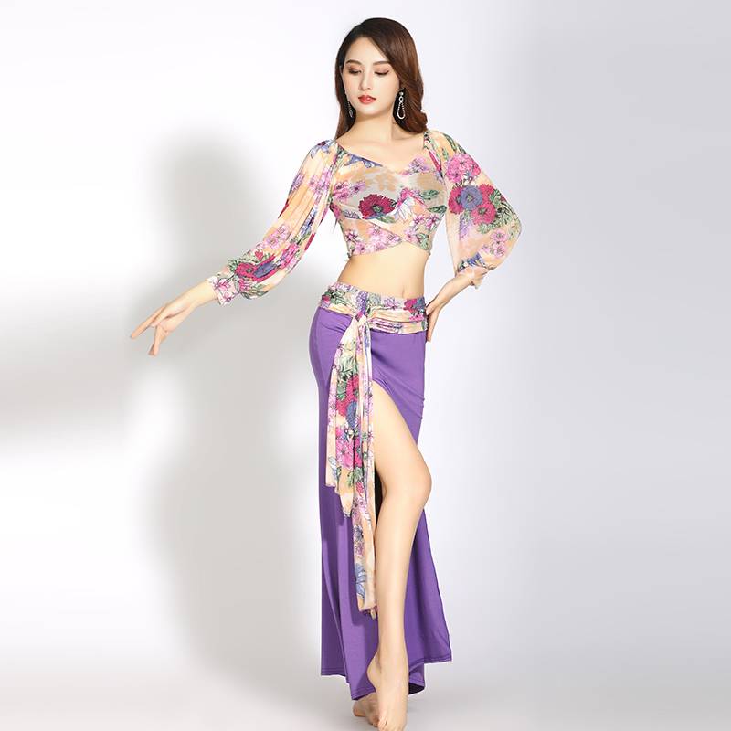 Belly dance exercises 2023 new lantern sleeve jacket Oriental dance juvenile scholar net yarn printed large size performance service