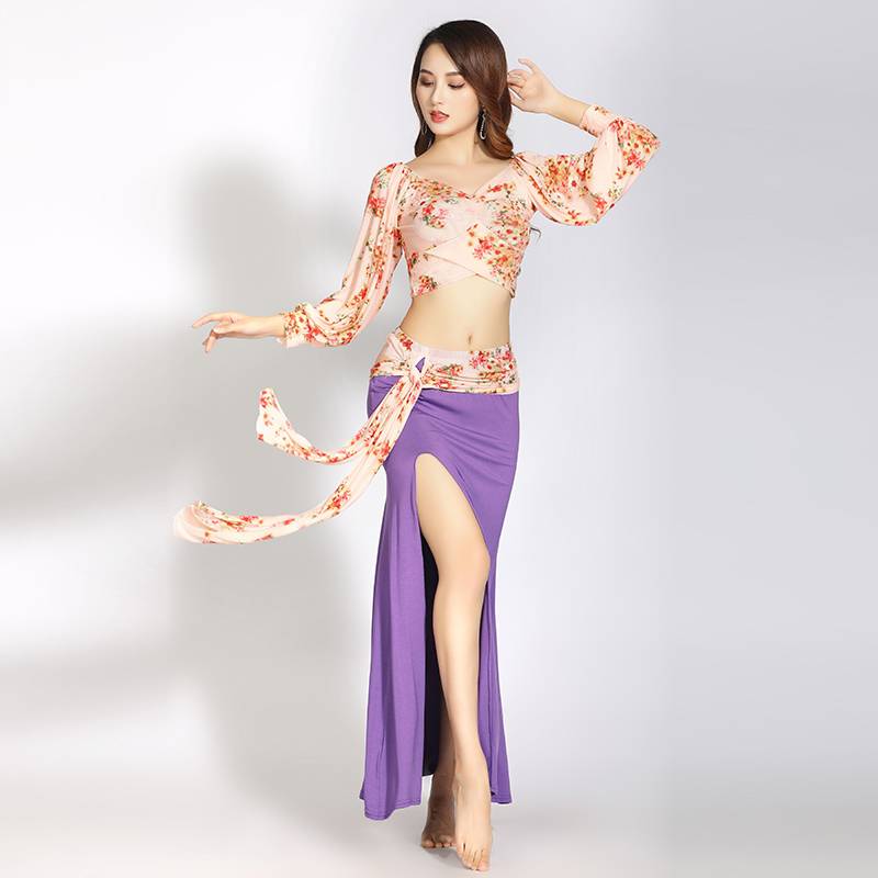 Belly dance exercises 2023 new lantern sleeve jacket Oriental dance juvenile scholar net yarn printed large size performance service