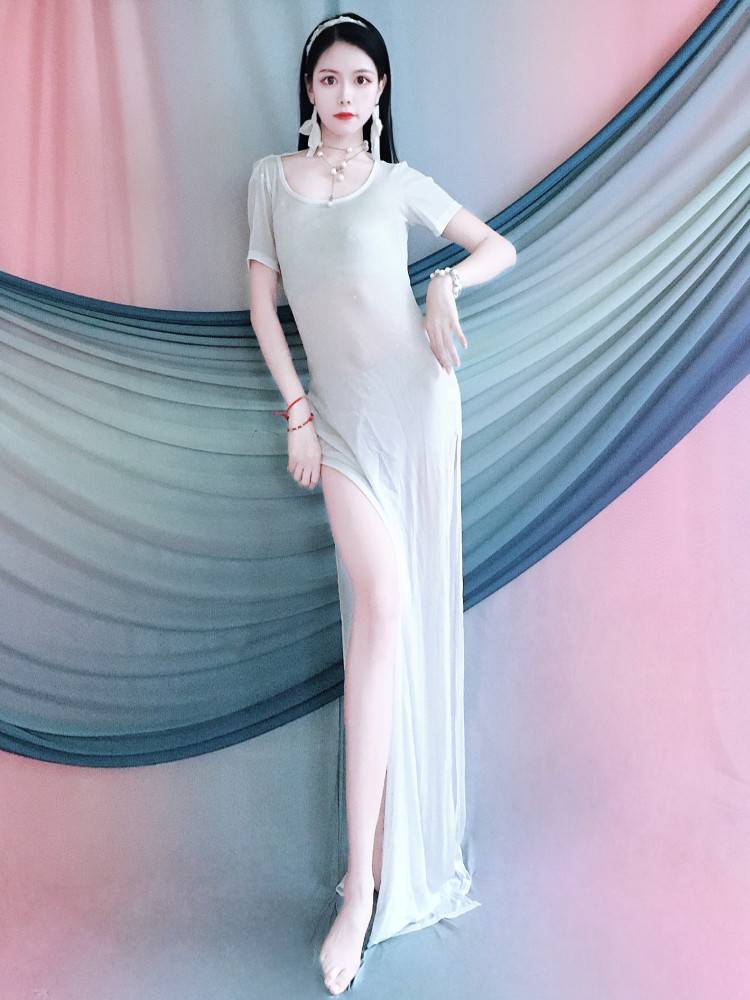 Spring and summer new belly dance practice clothes white open -back dress robe, oriental dance exercise, junior scholar children, children and children