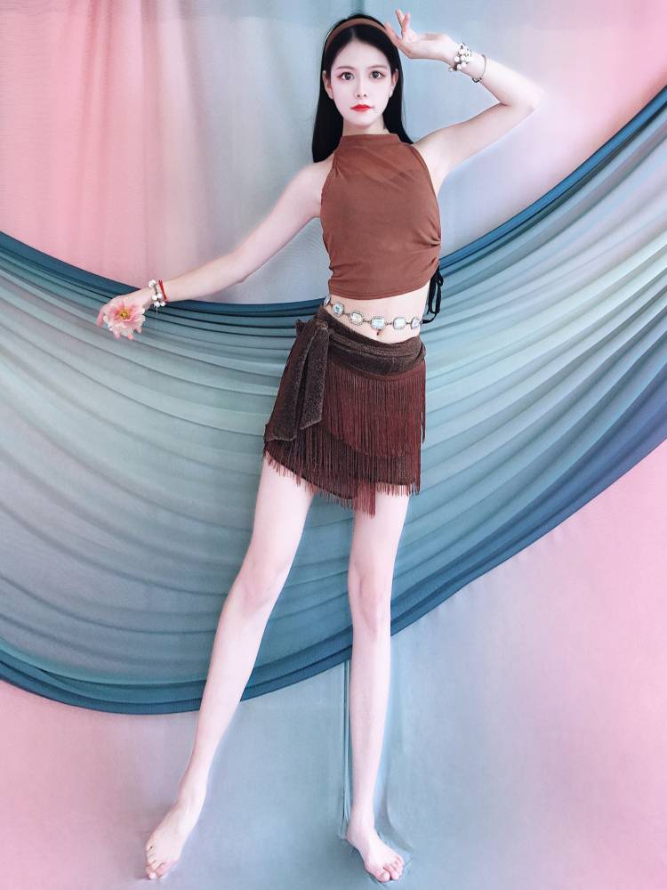 Belly dance double -layer encrypted flowing Soviet one -piece hip towel set new dance practice service performance service