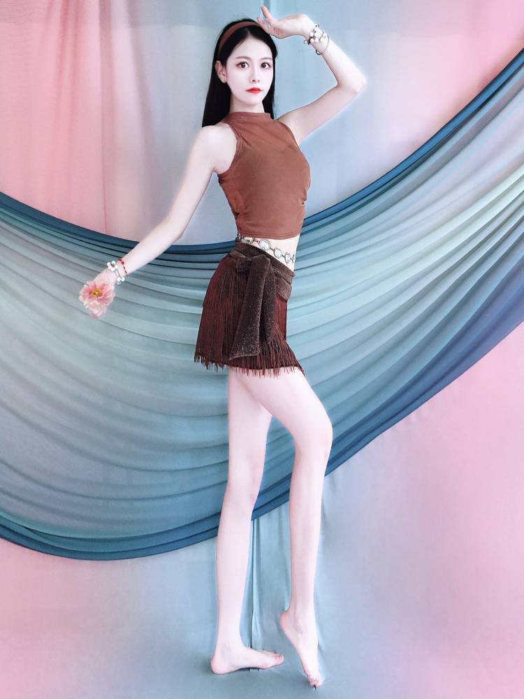 Belly dance double -layer encrypted flowing Soviet one -piece hip towel set new dance practice service performance service