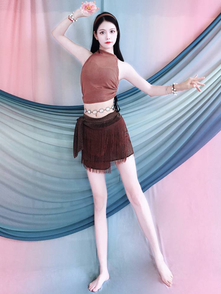 Belly dance double -layer encrypted flowing Soviet one -piece hip towel set new dance practice service performance service