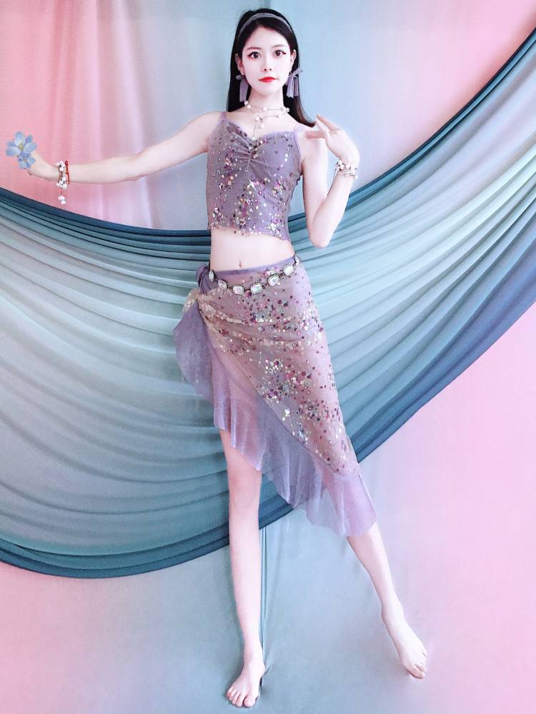 2024 new belly dance exercise costumes beginners, lotus leaf border skirt sets Oriental dance service summer children