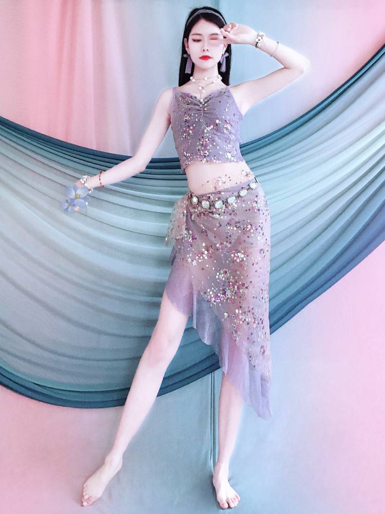 2024 new belly dance exercise costumes beginners, lotus leaf border skirt sets Oriental dance service summer children