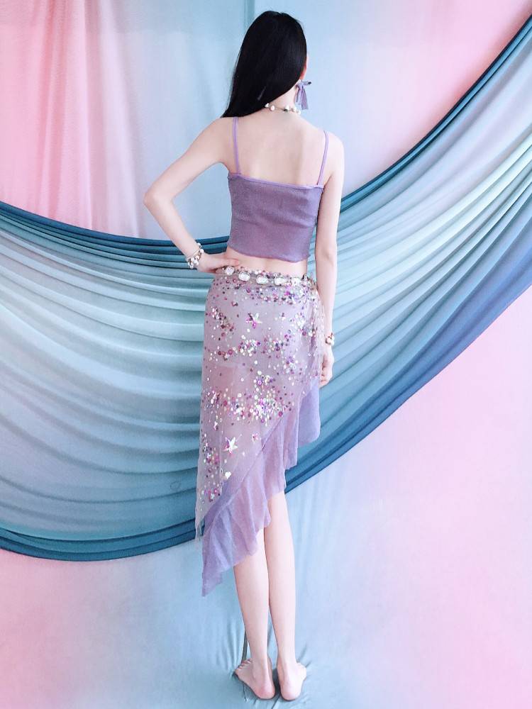 2024 new belly dance exercise costumes beginners, lotus leaf border skirt sets Oriental dance service summer children