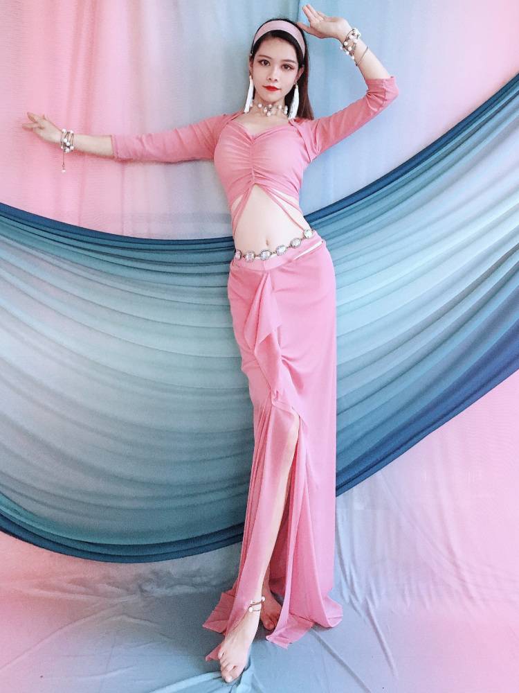 Belly dance exercises 2024 spring new lotus leaf long skirt set performed in order to serve Oriental Dance Dance Dance Series