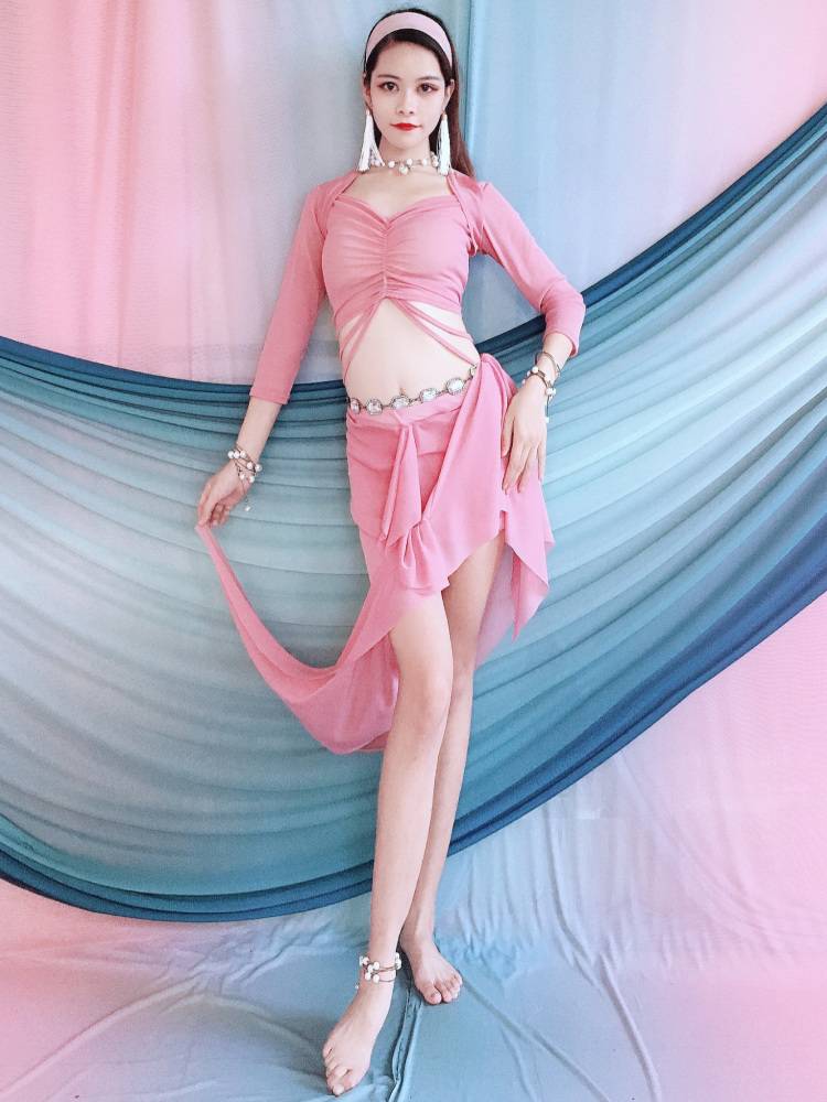 Belly dance exercises 2024 spring new lotus leaf long skirt set performed in order to serve Oriental Dance Dance Dance Series