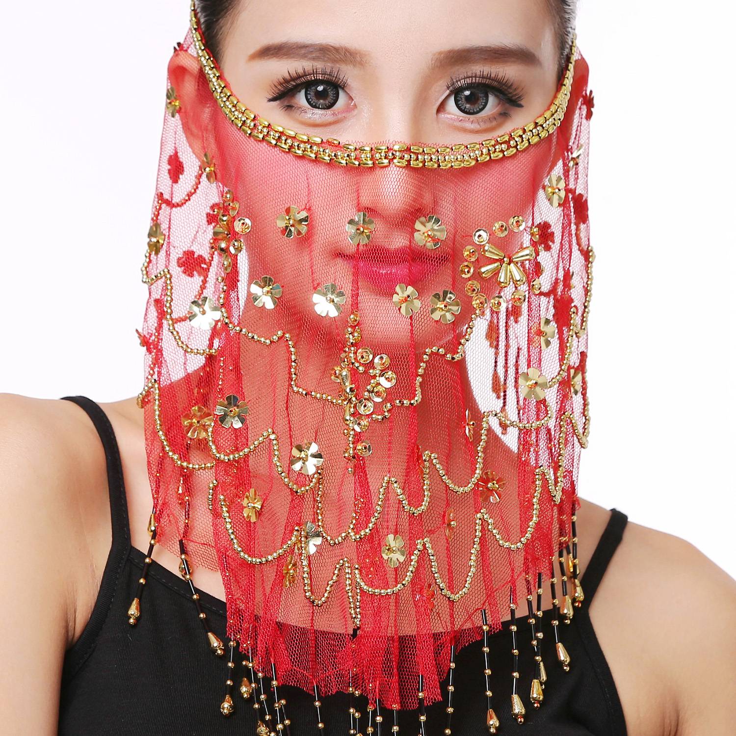 Indian dance performance shows the veil of national mask prop, belly dance accessories gauze mask plum blossom veil