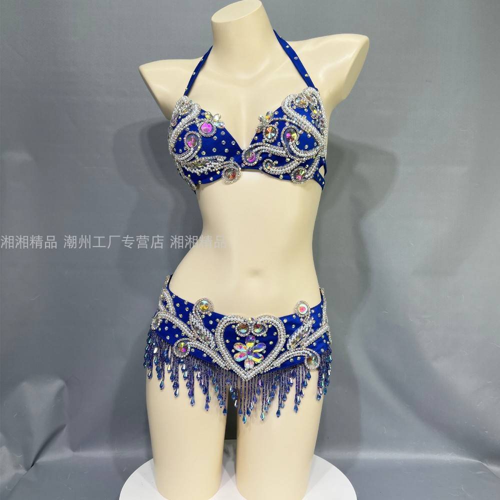 The new catwalk show sexy oriental belly dance performance service high -end handmade sequin performance clothing set clothing girl