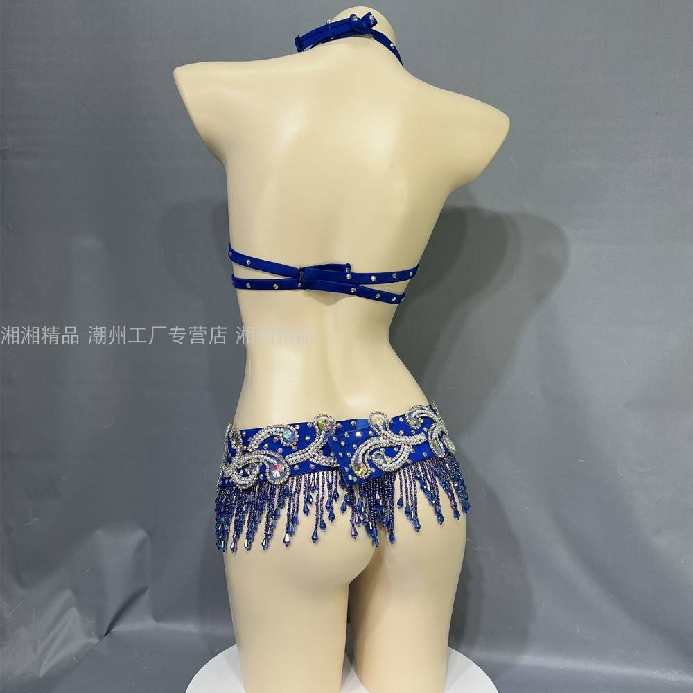 The new catwalk show sexy oriental belly dance performance service high -end handmade sequin performance clothing set clothing girl