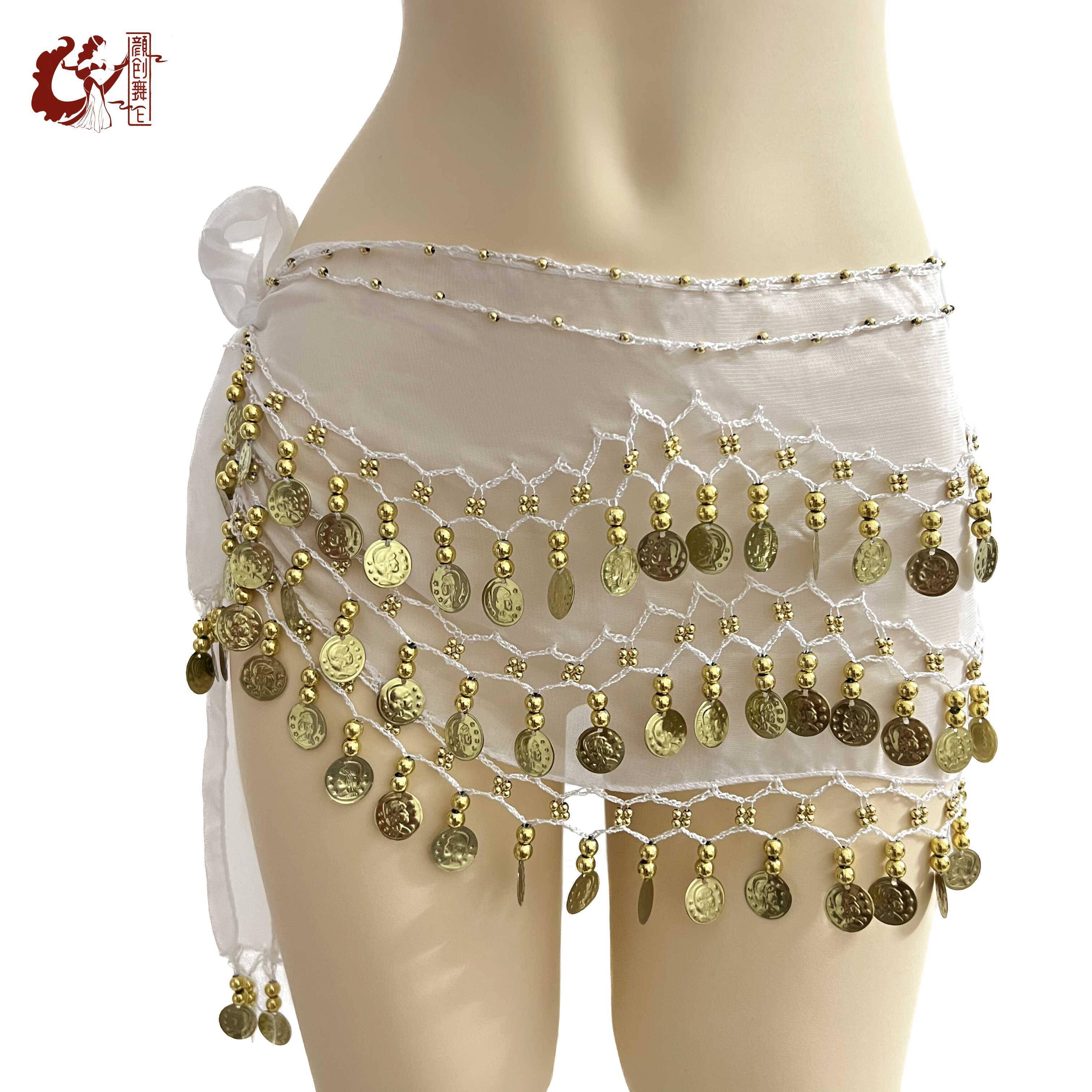 Belly dance waist chain Belly dance waist chain new 2024 chiffon three -layer hanging coin hip towel belly dance belt accessories