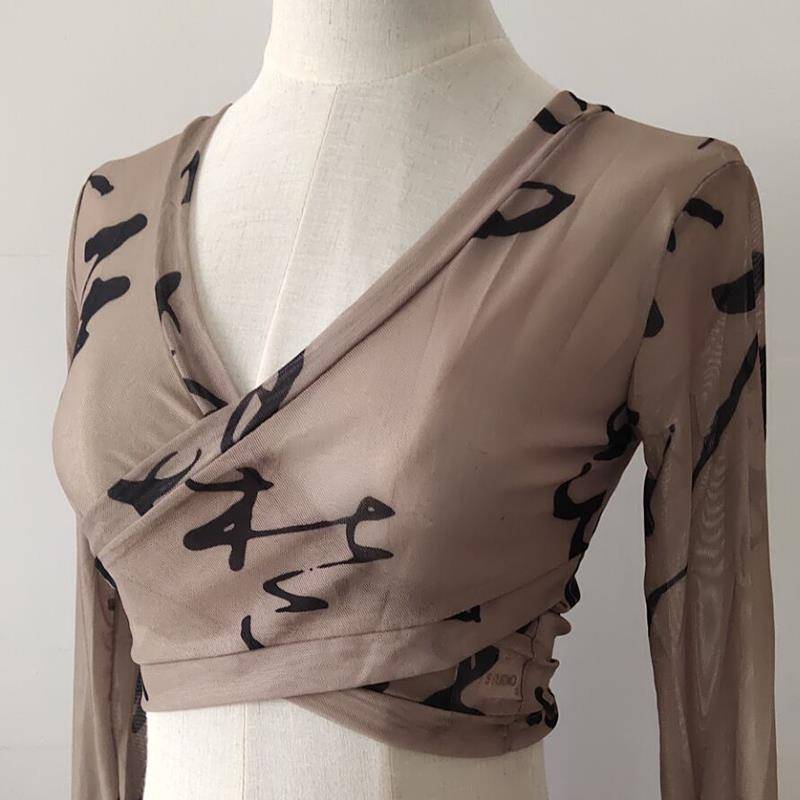 202 Masters Master Xia Belly Dance Taps Long -sleeved Female Practice Nets Printing Chinese Dance Cwusey Wrapped Clothing
