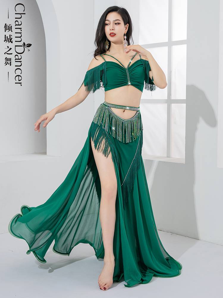 The dance of the city is originally a light luxury belly dance clothing practice set high -waisted hollow hot drilling flowing flow Soviet group performance suit