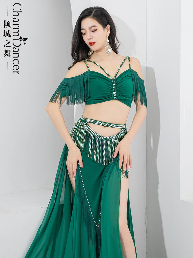 The dance of the city is originally a light luxury belly dance clothing practice set high -waisted hollow hot drilling flowing flow Soviet group performance suit