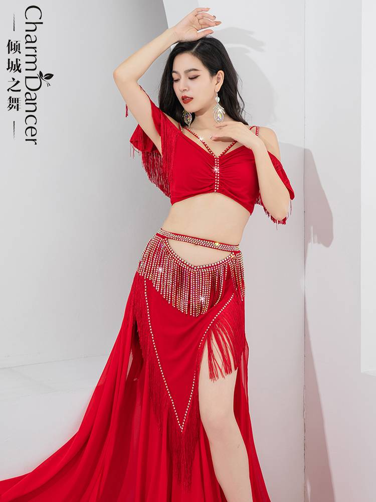 The dance of the city is originally a light luxury belly dance clothing practice set high -waisted hollow hot drilling flowing flow Soviet group performance suit