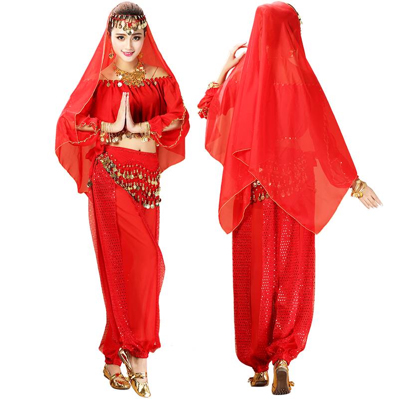 Indian dance clothing Xinjiang dance national dance belly dance adult female new long -sleeved bright pants performance suit suits