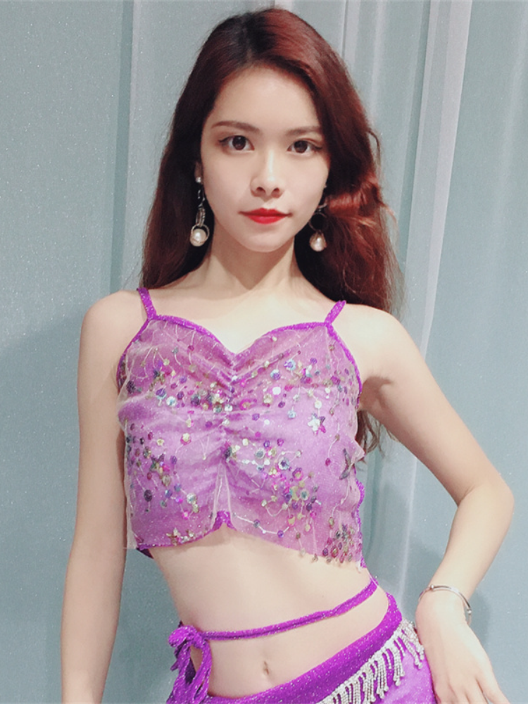 Belly dance clothes practice service 2024 summer new pearl embroidery top performance show camisole top