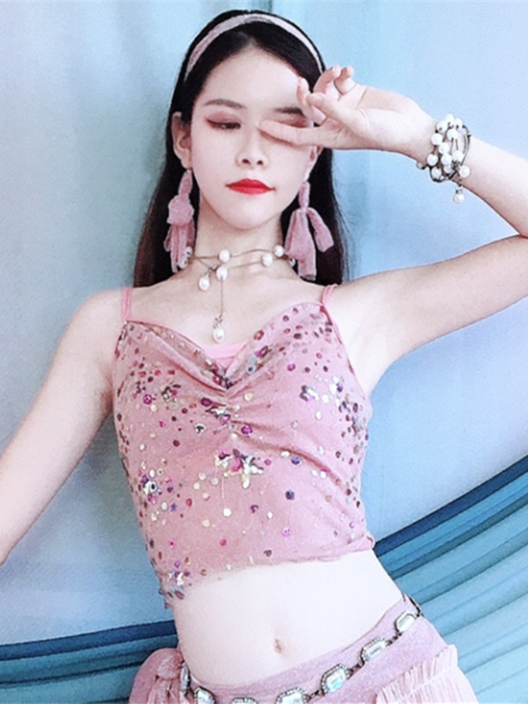 Belly dance clothes practice service 2024 summer new pearl embroidery top performance show camisole top