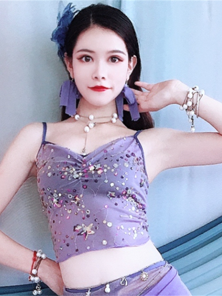 Belly dance clothes practice service 2024 summer new pearl embroidery top performance show camisole top