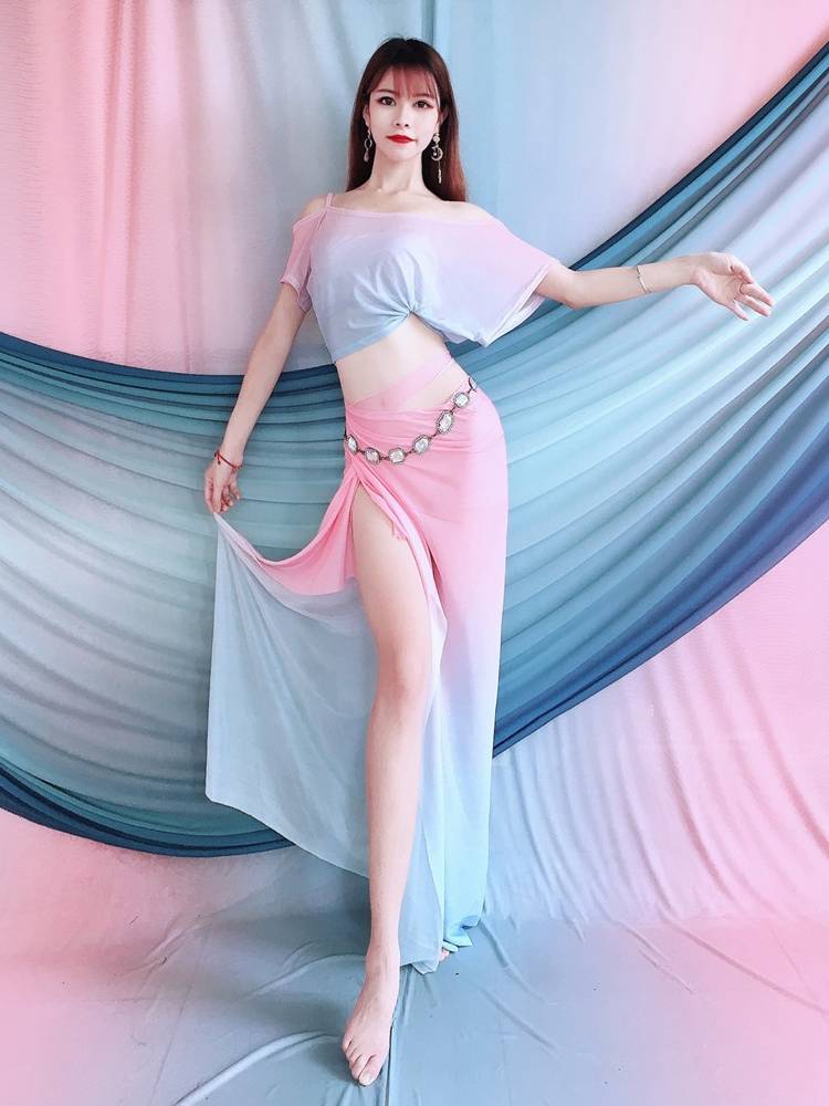 Yanxin Huimei Belly Dance Children's Performance Services 2024 Summer Gradient Color Oks shoulder Big hip hipline set