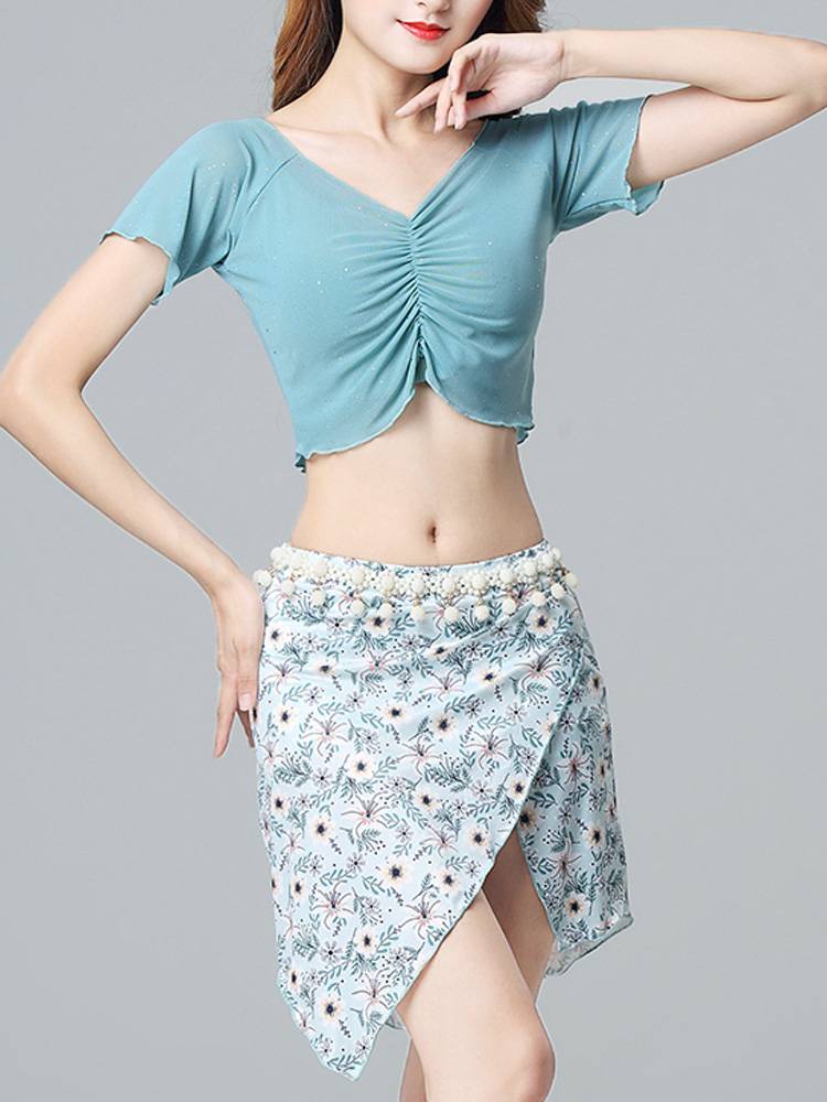 Sexy mesh dance top, belly dance clothing female practitioner, fashionable short exposed navel top new summer