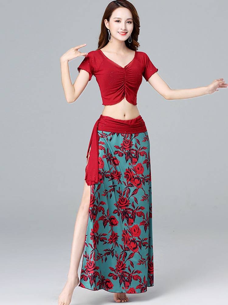 Sexy mesh dance top, belly dance clothing female practitioner, fashionable short exposed navel top new summer