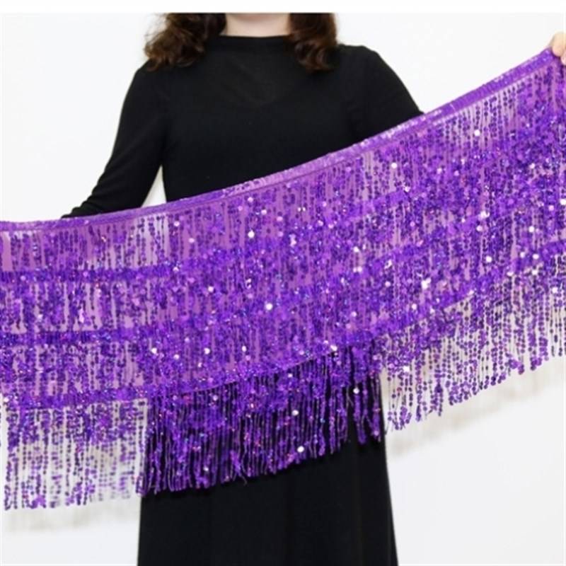 The new belly dance waist chain chain, the hip scarf skirt, four layers of chiffon belt Indian dance waist seal performance accessories
