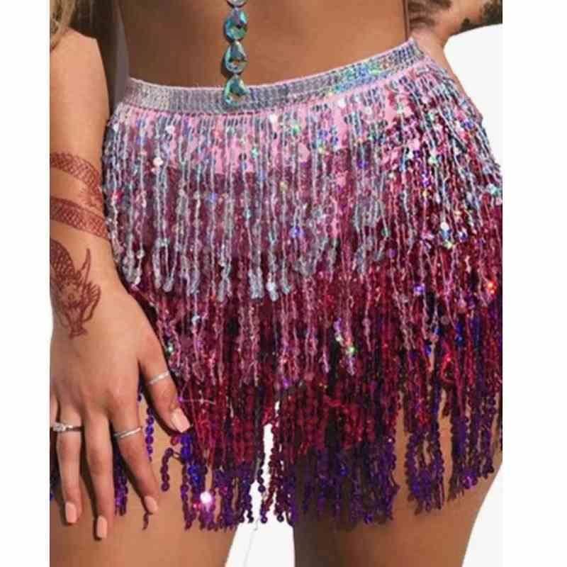 The new belly dance beads waist chain 4 -layer sequins, hiplines, and the waist waist -sealed belt dance performance can be performed
