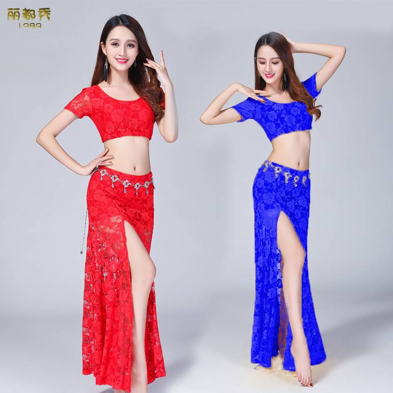Belly dance exercises Large size new female summer Indian dance exercise table performance class service sexy soft lace suit