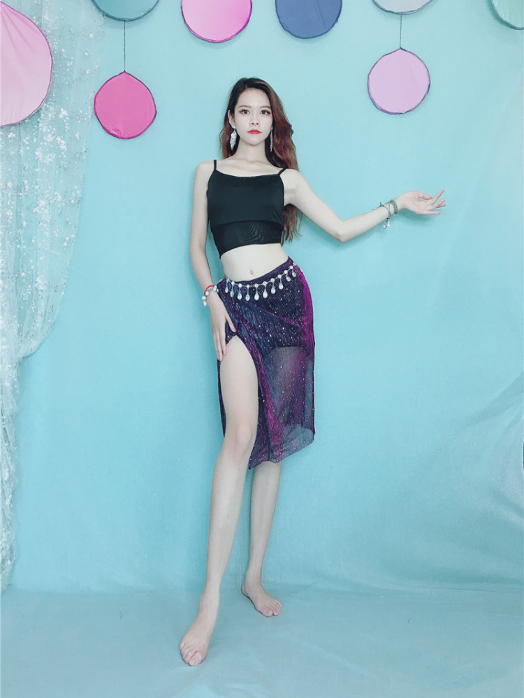 Baiya Qianhui Belly Dance Summer 2024 new net vest slide slideshow hip scarf performance on the show