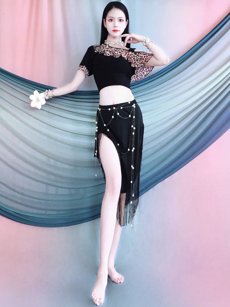 Belly Dance 2024 Summer Summer Leopard Leopard Top Top Saskin Skin Set Oriental Dance Performance Services Practice Children