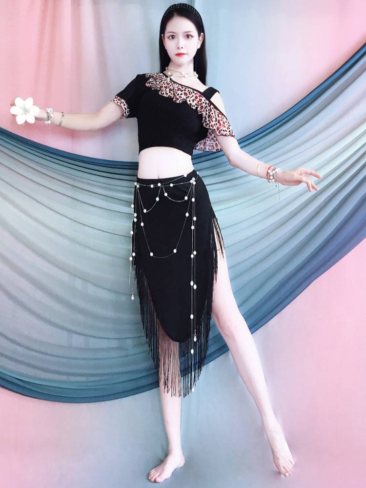 Belly Dance 2024 Summer Summer Leopard Leopard Top Top Saskin Skin Set Oriental Dance Performance Services Practice Children