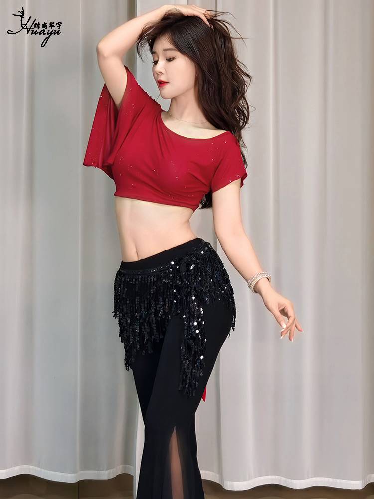 Belly Dance Clothing 2024 New Jacket Slip Short Short -sleeved Sequenant Water Sales Oriental Dance Server Sexy Piece