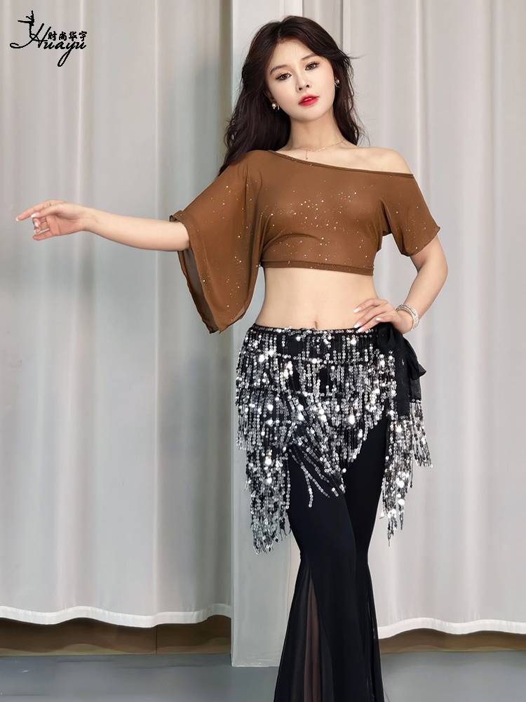 Belly Dance Clothing 2024 New Jacket Slip Short Short -sleeved Sequenant Water Sales Oriental Dance Server Sexy Piece