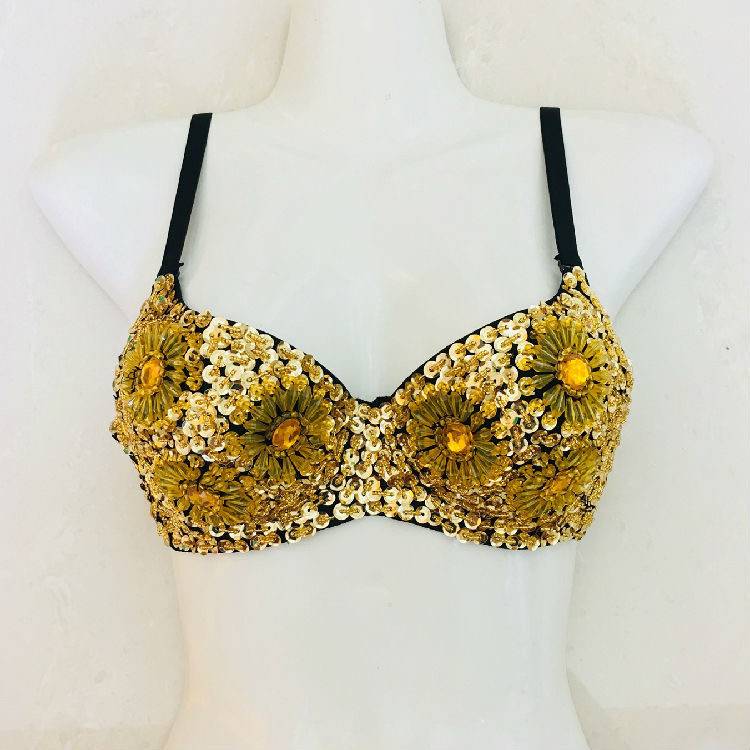 Spot supply of hot -selling belly dance bra, stage, chrysanthemum bra, ordering beads, six flower night scene bra