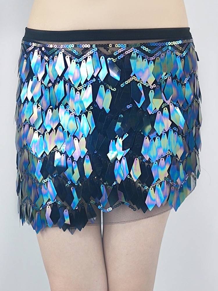 2023 New Belly Dance Practice Nightclub Performance Mermaid Sequenant Short Hip Scarf Short Skirt Performance Services
