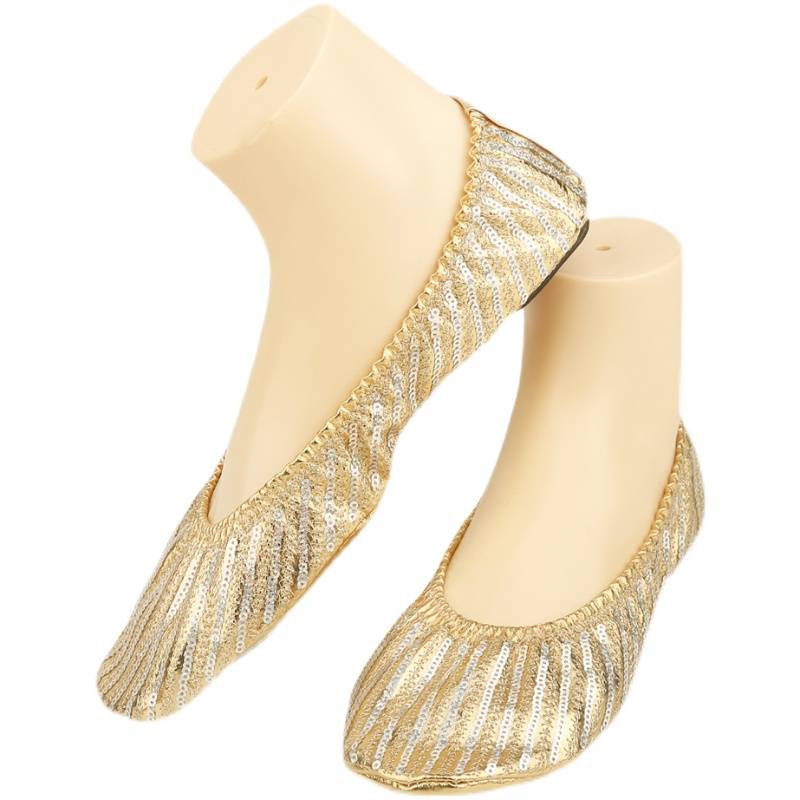 Belly dance non -slip dance shoes Golden flat -bottomed round head sleeve practice shoes adult comfortable national dance teacher shoes