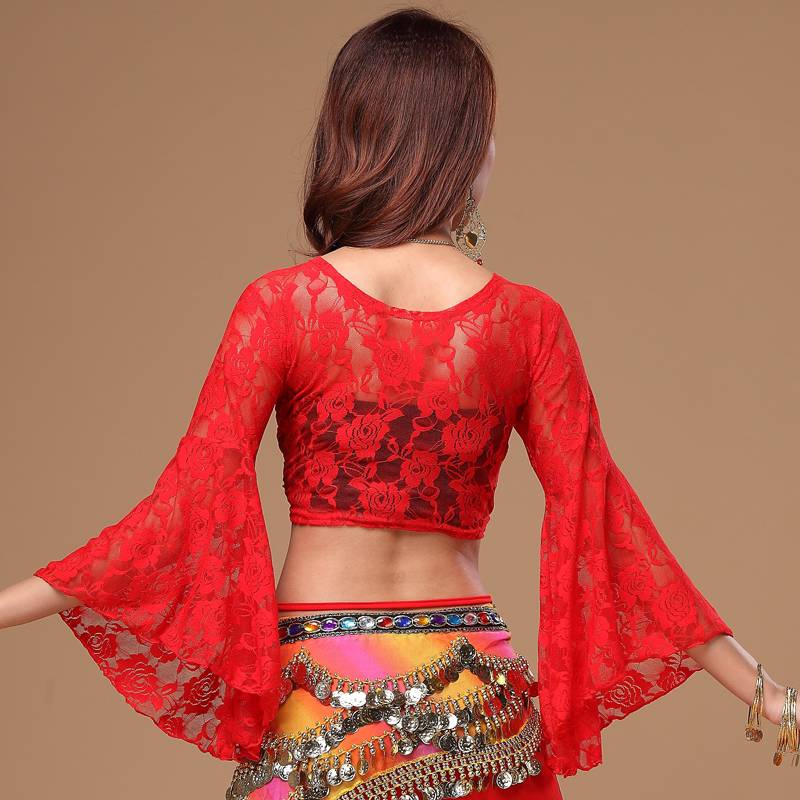 Indian dance performance clothing belly dance clothing belly dance top sexy jet flower lace S02