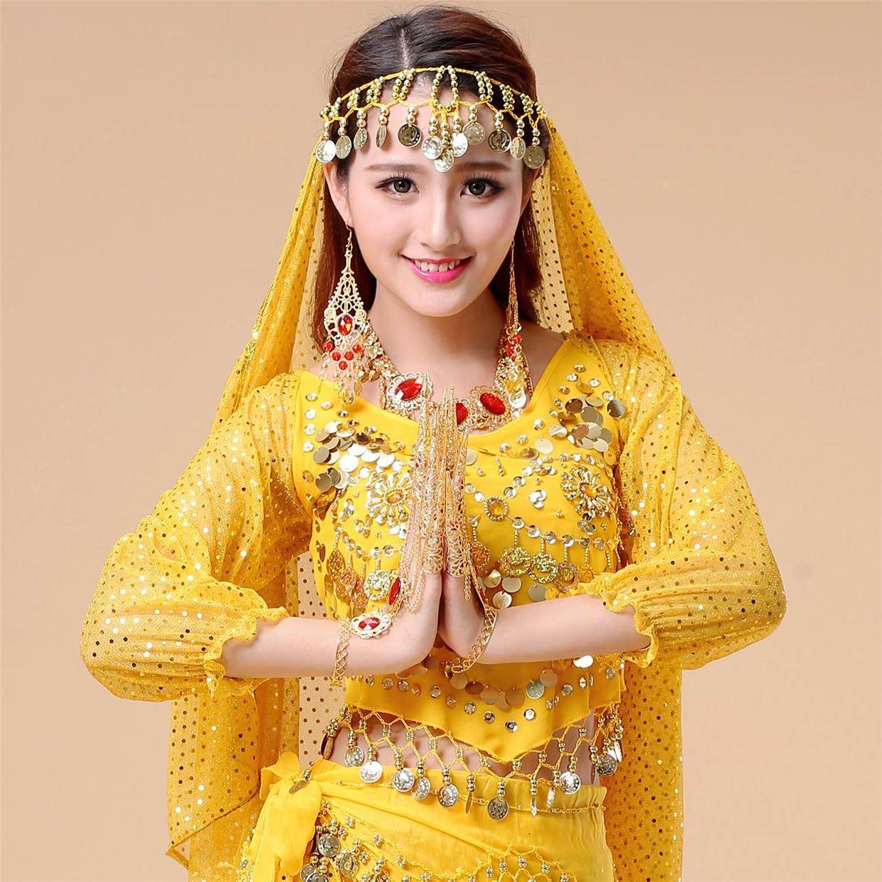 Belly nation dance head yarn scarf Indian dance nose chain watch performance headwear matching accessories earrings bracelet necklace jewelry