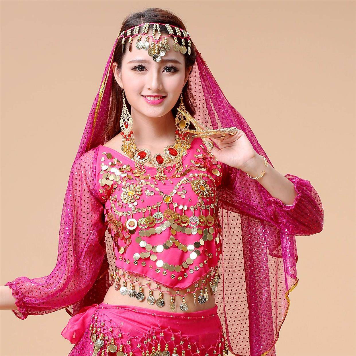 Belly nation dance head yarn scarf Indian dance nose chain watch performance headwear matching accessories earrings bracelet necklace jewelry