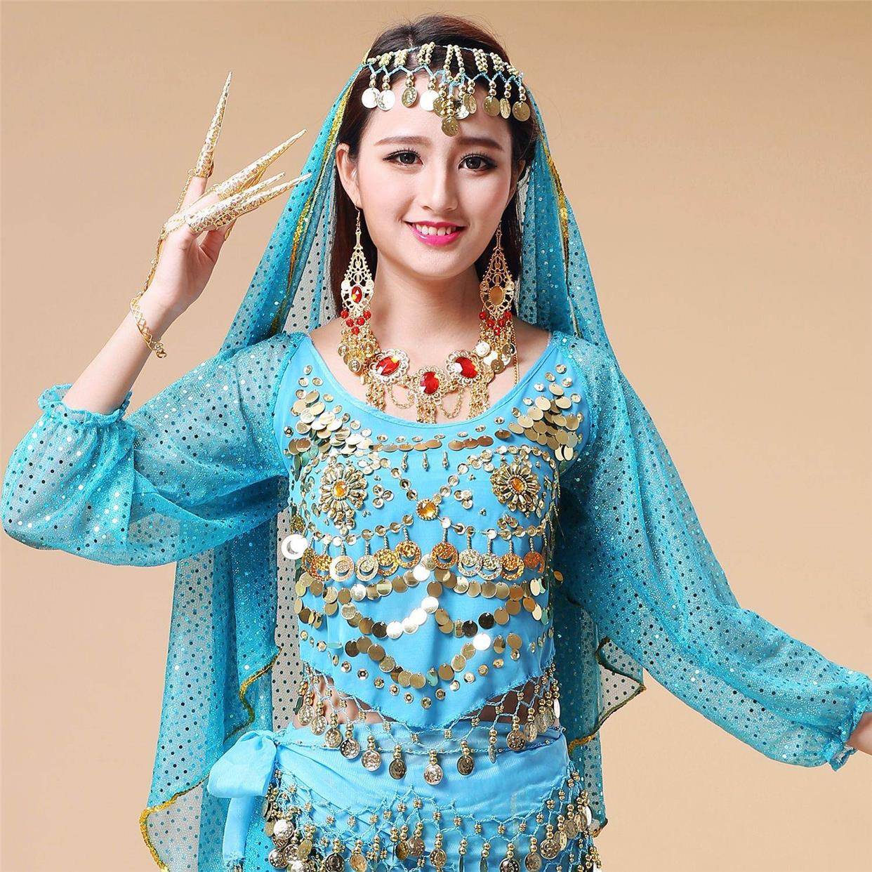Belly nation dance head yarn scarf Indian dance nose chain watch performance headwear matching accessories earrings bracelet necklace jewelry