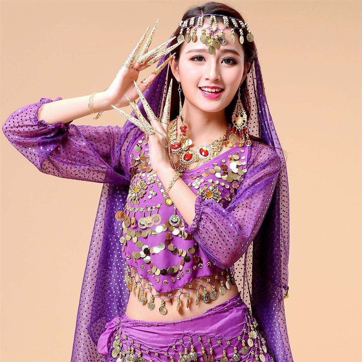 Belly nation dance head yarn scarf Indian dance nose chain watch performance headwear matching accessories earrings bracelet necklace jewelry
