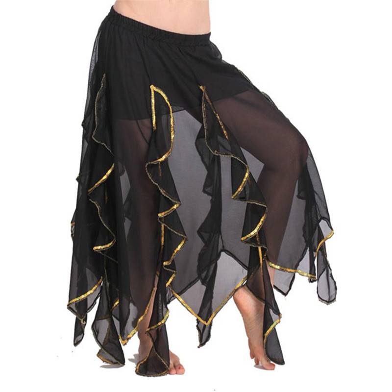 Belly dance skirt eight skirts Oriental dance performance long skirt fungus skirt Indian dance clothing performances in gold -border skirt