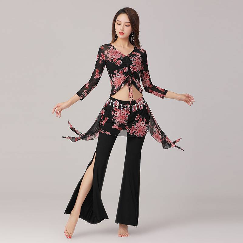 New autumn and winter belly dance large -size practice clothing sleeve jacket pants Indian dance showing thin performance clothing