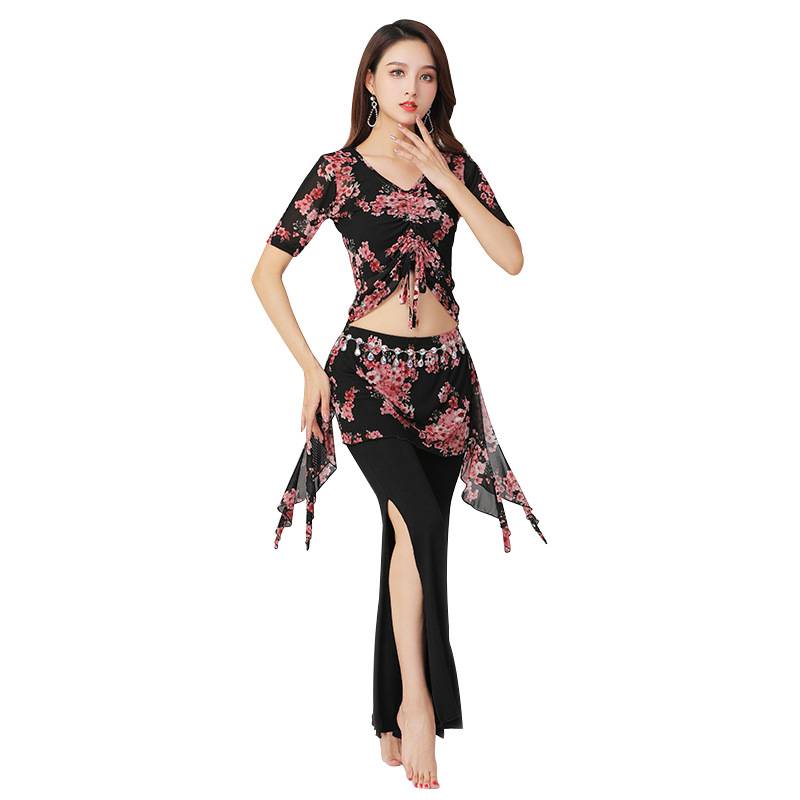 New autumn and winter belly dance large -size practice clothing sleeve jacket pants Indian dance showing thin performance clothing