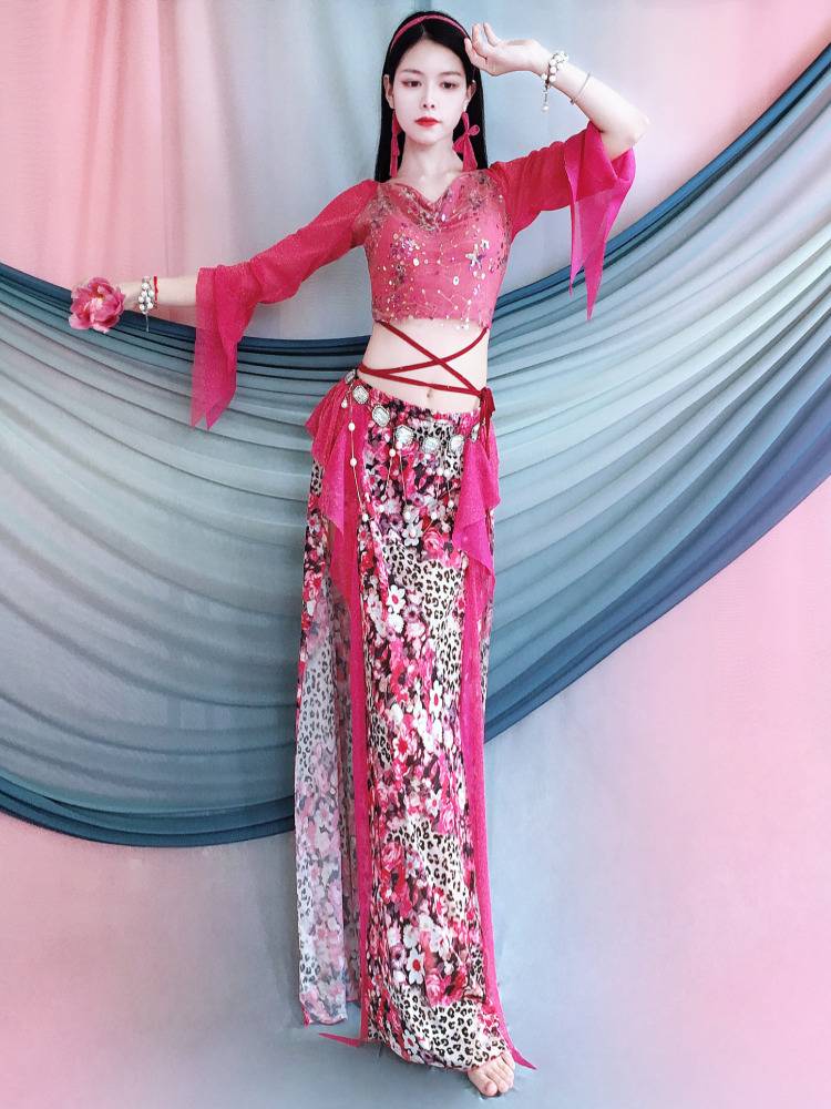 Belly dance service summer new horn sleeve practice service fairy lotus leaf ribbon practice class service children's performance service