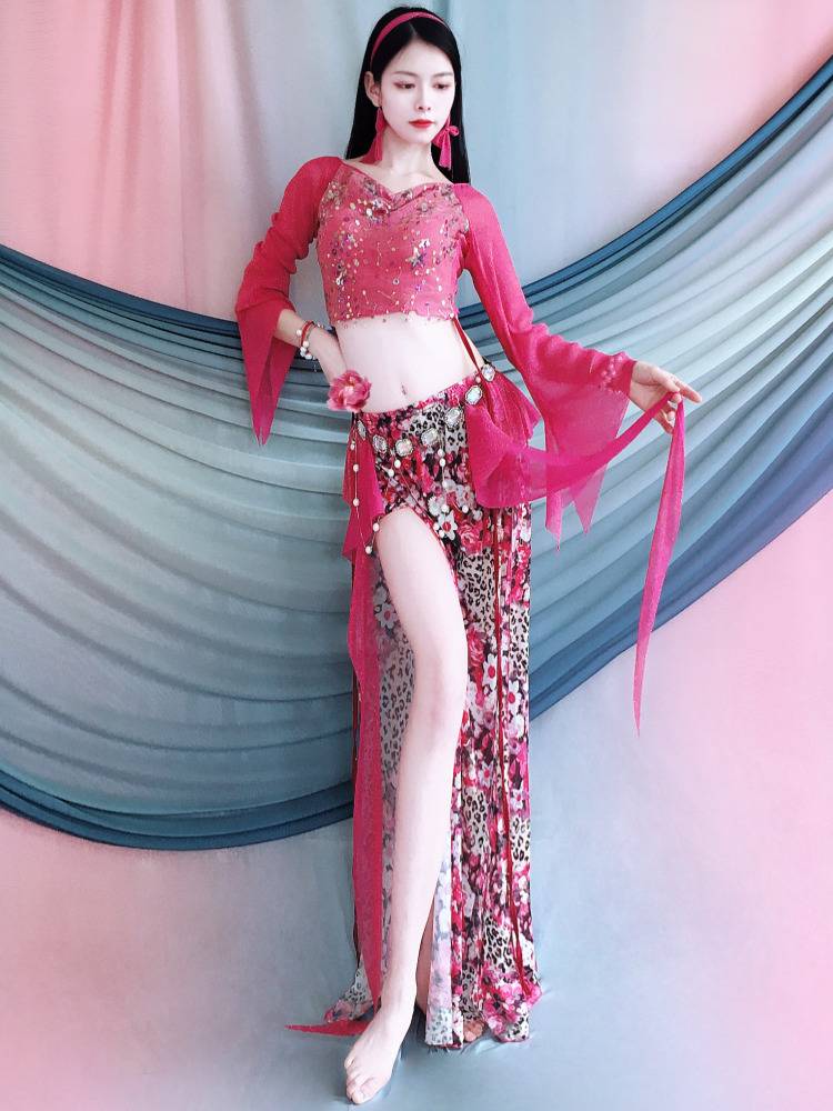 Belly dance service summer new horn sleeve practice service fairy lotus leaf ribbon practice class service children's performance service