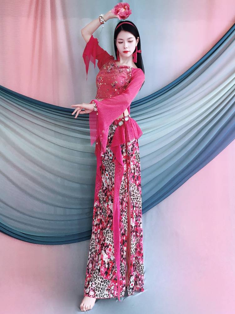 Belly dance service summer new horn sleeve practice service fairy lotus leaf ribbon practice class service children's performance service