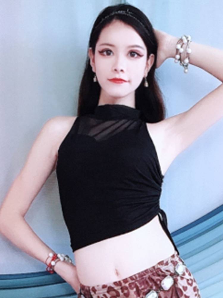 Baiya Qianhui belly dance top 2024 spring new lace mesh training uniform jacket juvenile juvenile master Oriental dance service